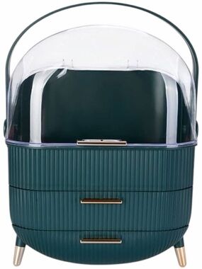 New Makeup Organizer Storage Box Lux Case in Deep Teal with Clear Dome